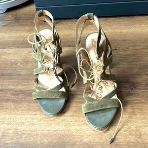 Sam Edelman block heel suede sandals - olive green